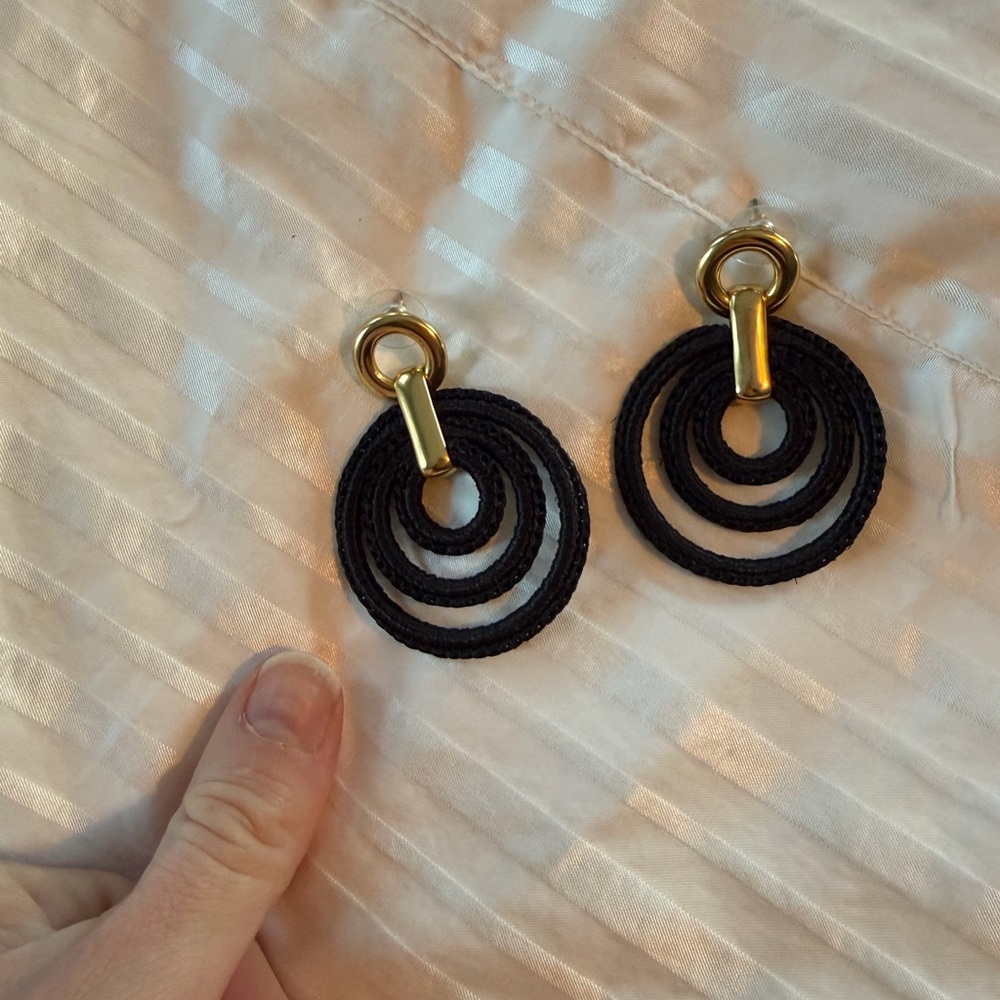 J. Crew Black and Gold Layered Circle Drop Earrings